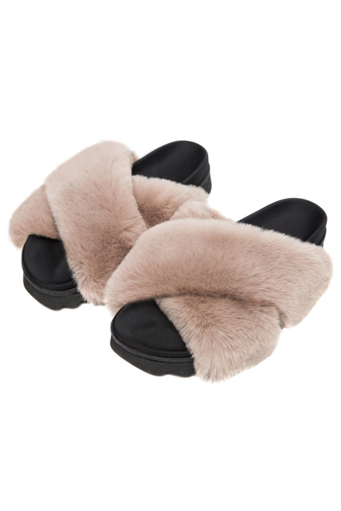 Roam Mink Cloud Slippers Nude Faux Fur 36